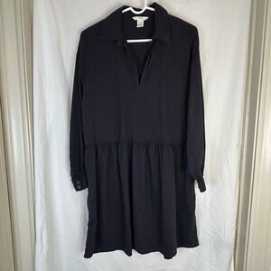H&M Black Long Sleeve Collar V Neck Drop Waist Dress Womens Small